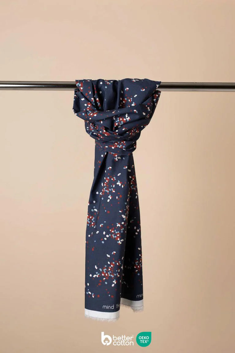 Prentað bómullarpoplín indigo