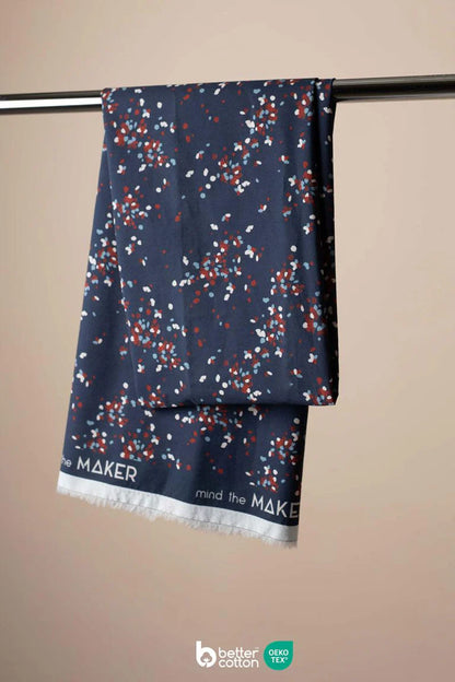 Prentað bómullarpoplín indigo