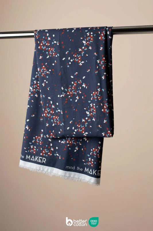 Prentað bómullarpoplín indigo